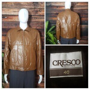 Cresco Vintage 70s Leather Jacket Faux Fur Removable Lining Walnut Rare Mens 40